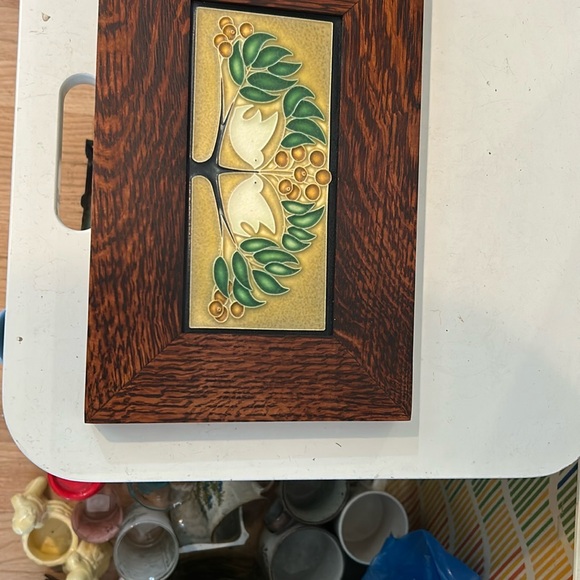 STUNNING wooden Framed Ceramic Tile Art with birds doves and trees by Motawi - Picture 2 of 14